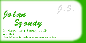 jolan szondy business card